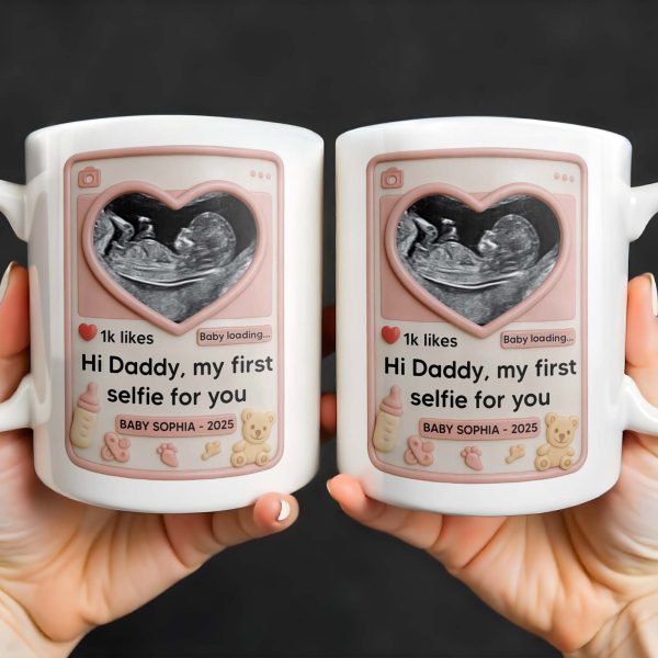 Hi Daddy My First Selfie For You, Ultrasound & Teddy Bear Design - Personalized Custom Coffee Mug - FAM567_MG