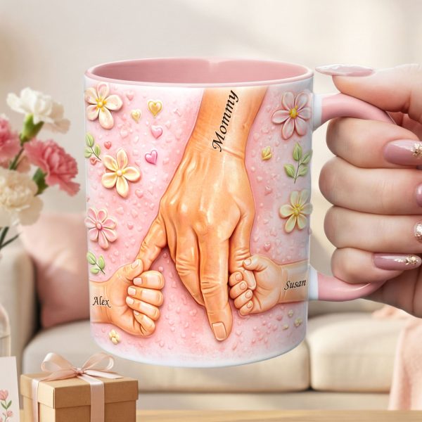 Hold Mom's Hand - Personalized Accent Mug - Gift For Grandma, Mom, Kids, Mother's Day HH01