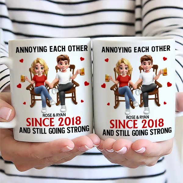 Holding Hands Sitting Couple Annoying Each Other - Personalized Mug