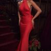 Holiday Oversized Bowknot Backless Halter Satin Evening Maxi Dress - Red
