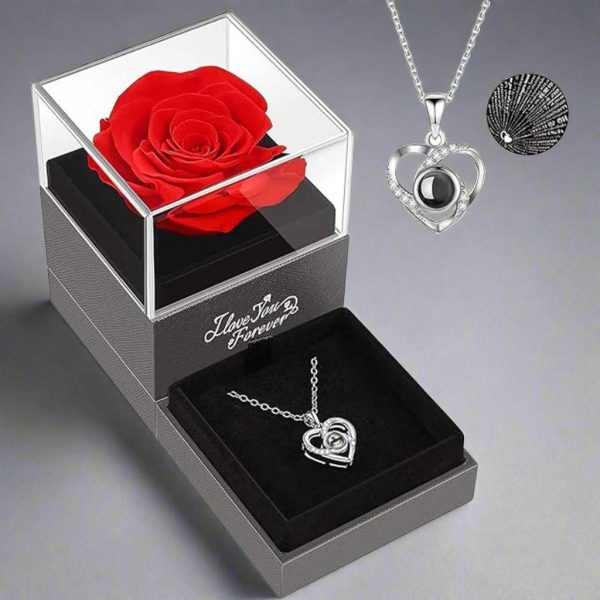 Hollow Zircon Love Necklace With Eternal Flower Gift Box