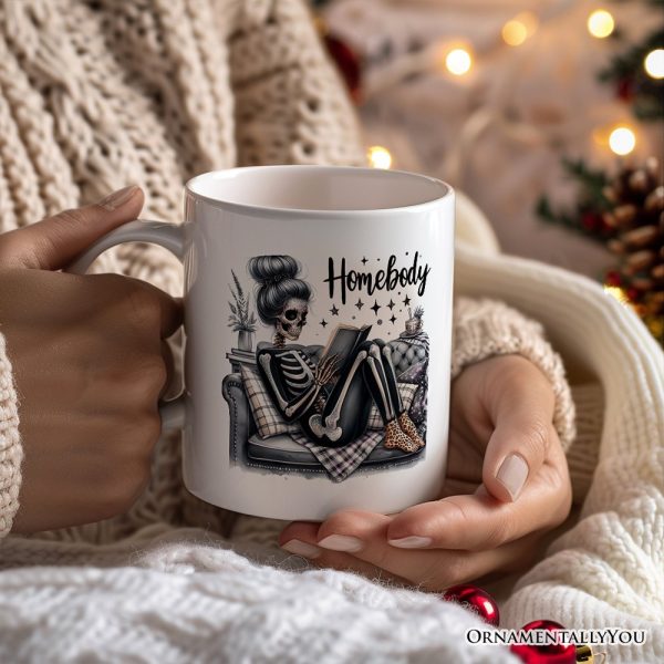 Homebody Reading Skeleton Personalized Mug, Funny Lazy Selfcare Gift with Custom Name