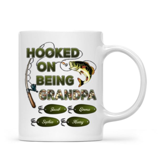 Hooked On Being Grandpa Fishing Camouflage Personalized Mug