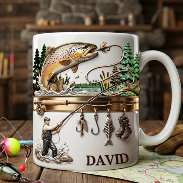 Hooked On Fishing - Personalized White Mug - Gift For Fishing Lovers | HH01