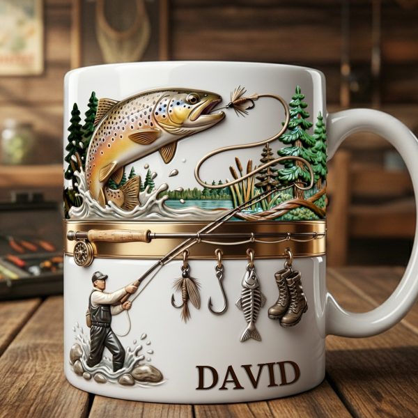 Hooked On Fishing - Personalized White Mug - Gift For Fishing Lovers | HH01