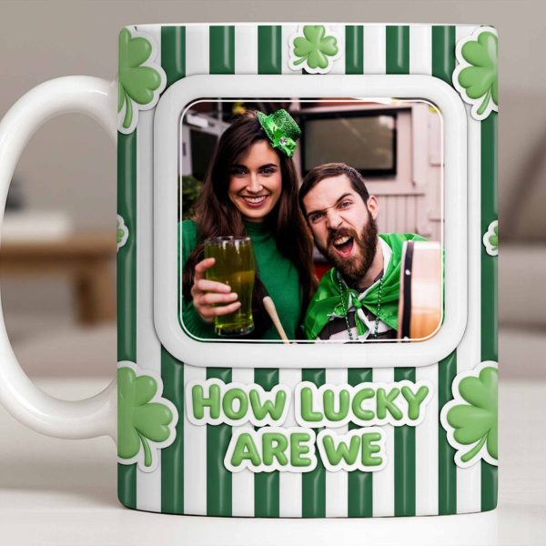 How Lucky Are We With Shamrocks And Stripes Design - Personalized Custom Coffee Mug - CPL1270_MG