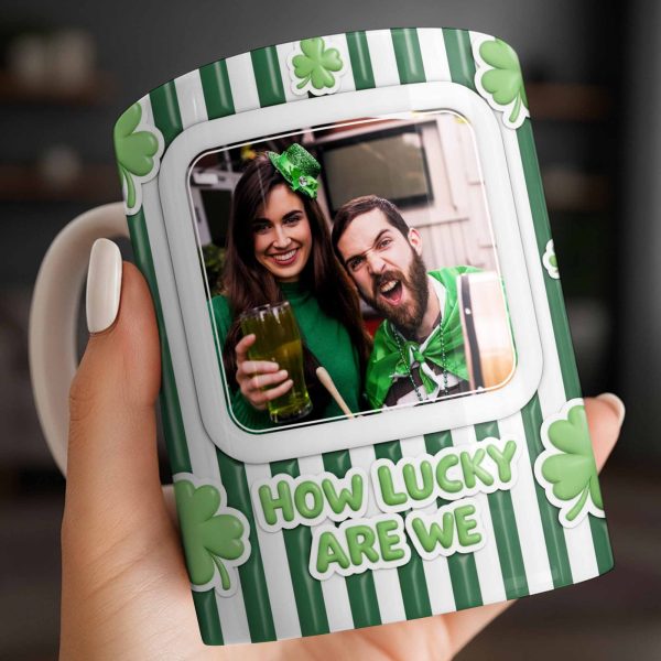 How Lucky Are We With Shamrocks And Stripes Design - Personalized Custom Coffee Mug - CPL1270_MG