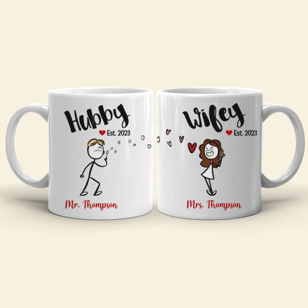 Hubby Wifey - Personalized Couple Mug Set - Gift For Couple