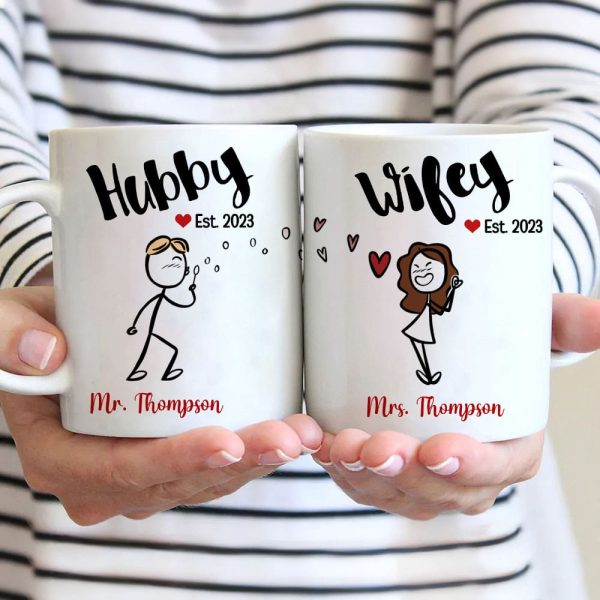 Hubby Wifey - Personalized Couple Mug Set - Gift For Couple