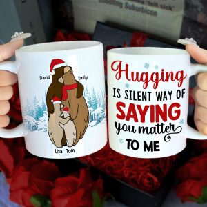 Hugging Is A Silent Way, Gift For Family, Personalized Mug, Winter Bear Family Mug, Christmas Gift