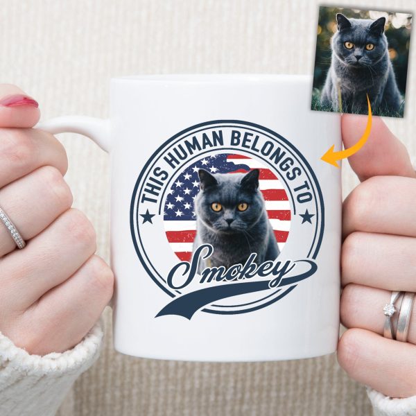 Human Belongs To Dog Cat Personalized Custom Photo Dog Cat Pet Mug TA29