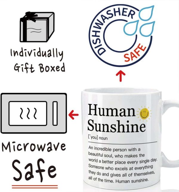 Human Sunshine Coffee Mug Inspirational Gift for Women Boss Lady Teacher Nurse Mom Coworker, Appreciation Birthday Gift