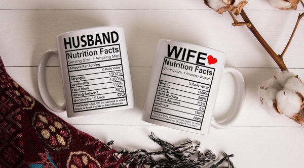 Husband And Wife Nutrition Facts Coffee Mug Set Funny Couple Gift Anniversary Wedding Engagement Gift