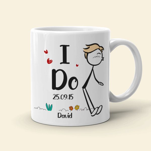 I Do Me Too, Personalized Couple Mug Set, Stick Figure Couple Kissing Mug, Valentine's Gifts, Gift For Couple