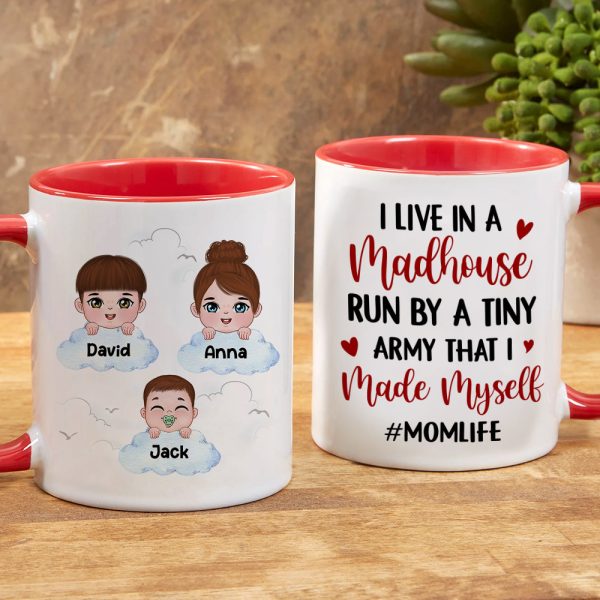 I Live In A Madhouse, Personalized Mug, Gift For Mom, Mother's Day Gift, Little Kids With Clouds