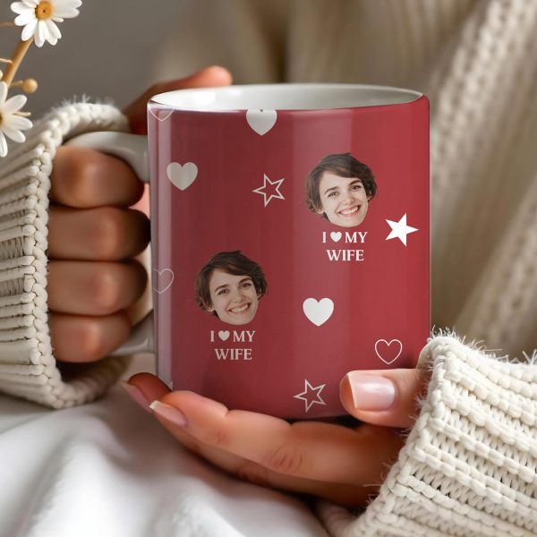 I Love My Wife Personalized Photo Mug With Hearts And Stars - Personalized Custom Coffee Mug - WIF031_MG