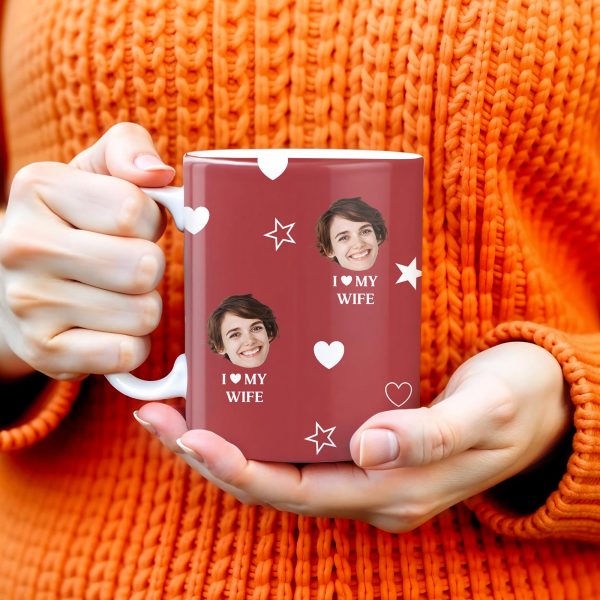 I Love My Wife Personalized Photo Mug With Hearts And Stars - Personalized Custom Coffee Mug - WIF031_MG