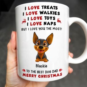 I Love Treats I Love Walkies I Love Toys I Love Naps Merry Christmas - Personalized Custom Coffee Mug - DOG073_MG