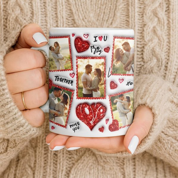 I Love You Be My Love With Hearts And Couple Photos - Personalized Custom Coffee Mug - CPL1223_MG