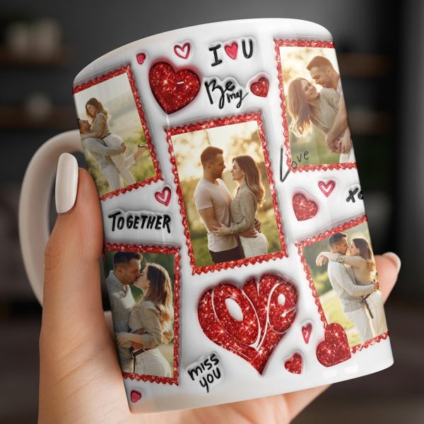 I Love You Be My Love With Hearts And Couple Photos - Personalized Custom Coffee Mug - CPL1223_MG