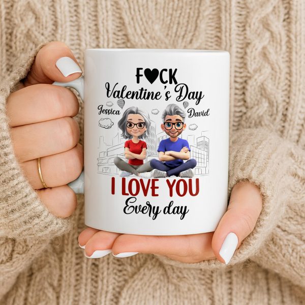 I Love You Every Day With Cartoon Couple And City Skyline - Personalized Custom Coffee Mug - CPL1019_MG