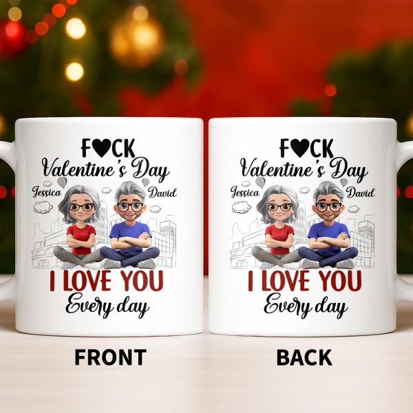 I Love You Every Day With Cartoon Couple And City Skyline - Personalized Custom Coffee Mug - CPL1019_MG