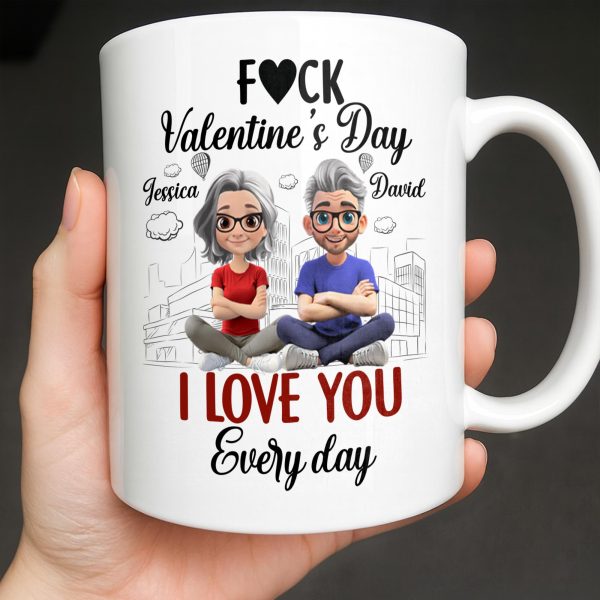 I Love You Every Day With Cartoon Couple And City Skyline - Personalized Custom Coffee Mug - CPL1019_MG