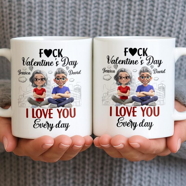 I Love You Every Day With Cartoon Couple And City Skyline - Personalized Custom Coffee Mug - CPL1019_MG