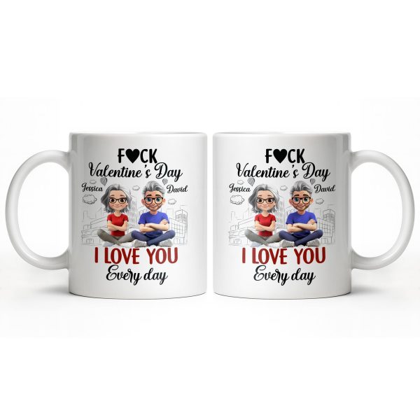 I Love You Every Day With Cartoon Couple And City Skyline - Personalized Custom Coffee Mug - CPL1019_MG