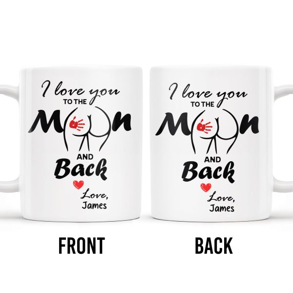 I Love You To The Moon And Back Mug With Moon And Hands Design - Personalized Custom Coffee Mug - CPL208_MG