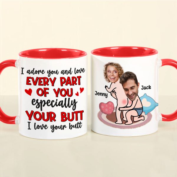 I Love Your Butt, Funny Custom Face Accent Mug, Gift For Couple