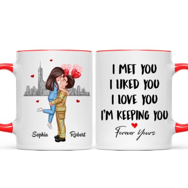 I Met You I Like You Couple Hugging Kissing Gifts by Occupation Gift For Her Gift For Him Firefighter, Nurse, Police Officer Personalized Mug