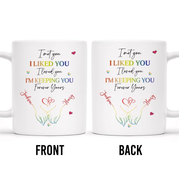 I Met You I Liked You I Loved You Forever Yours Hearts And Hands Mug - Personalized Custom Coffee Mug - CPL126_MG