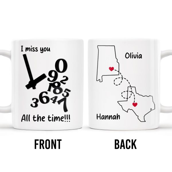 I Miss You All The Time Heart And Map Design - Personalized Custom Coffee Mug - FAM246_MG