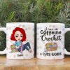 I Run On Caffeine Crochet And Cuss Words Personalized Crochet White Mug, Gift For Crochet Lovers