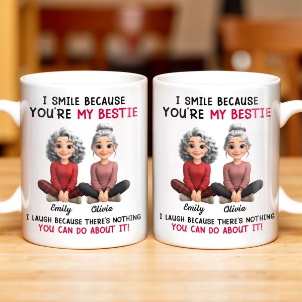 I Smile Because You're My Bestie, Two Girls Sitting - Personalized Custom Coffee Mug - BST387_MG