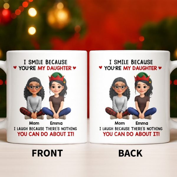 I Smile Because You're My Daughter, Cartoon Figures and Christmas Sweaters - Personalized Custom Coffee Mug - FAM770_MG