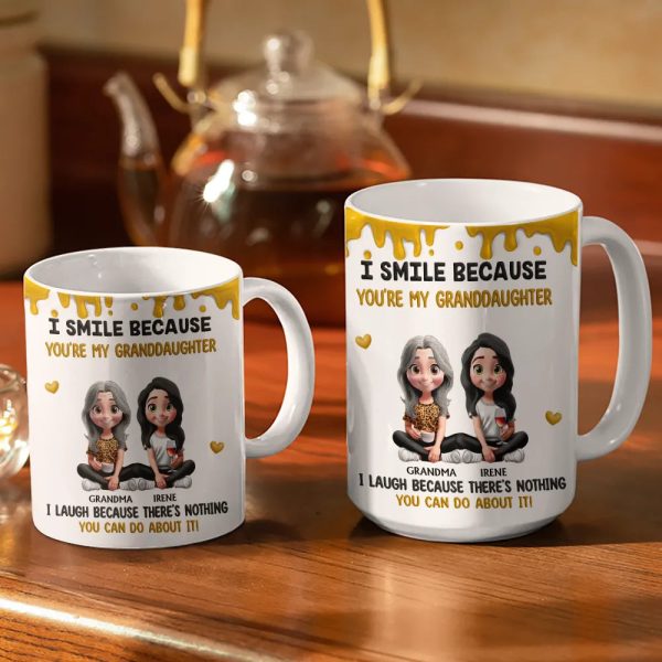 I Smile Because You're My Daughter Granddaughter - Personalized White Edge-to-Edge Mug