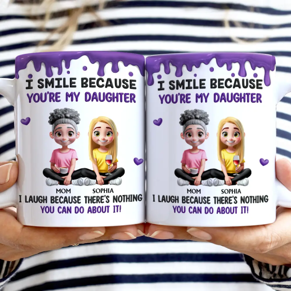 I Smile Because You're My Daughter Granddaughter - Personalized White Edge-to-Edge Mug
