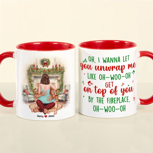 I Wanna Let Him Unwrap Me, Personalized Naughty Couple Accent Mug, Gift For Christmas