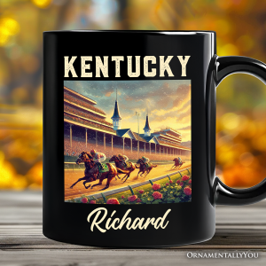 Iconic Kentucky State Horse Racing Personalized Mug, Churchill Downs Gift and Derby Heritage Souvenir with Custom Name