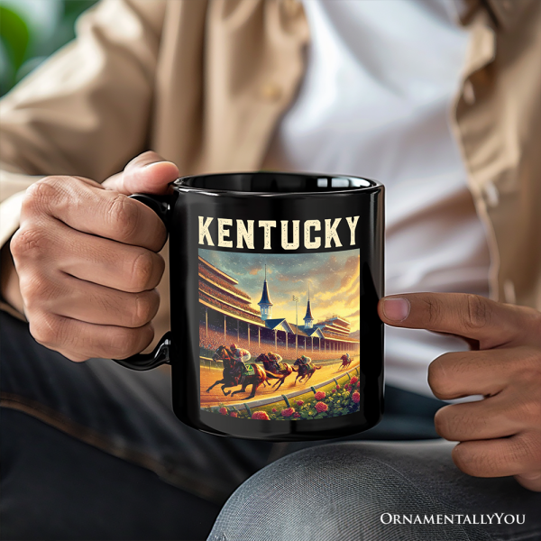 Iconic Kentucky State Horse Racing Personalized Mug, Churchill Downs Gift and Derby Heritage Souvenir with Custom Name