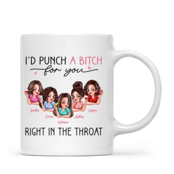 I'd Punch A Bitch For You Sassy Besties Personalized Mug, Funny Galentine's Day Gift For Best Friends, BFF