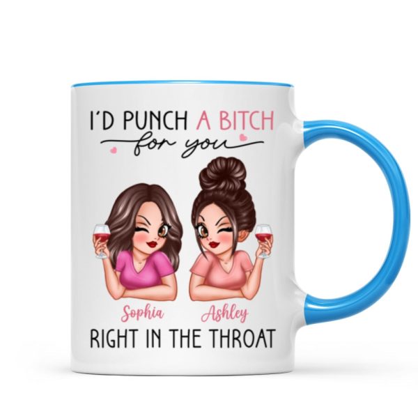 I'd Punch A Bitch For You Sassy Besties Personalized Mug, Funny Galentine's Day Gift For Best Friends, BFF