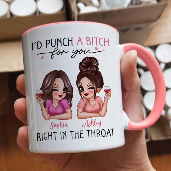 I'd Punch A Bitch For You Sassy Besties Personalized Mug, Funny Galentine's Day Gift For Best Friends, BFF