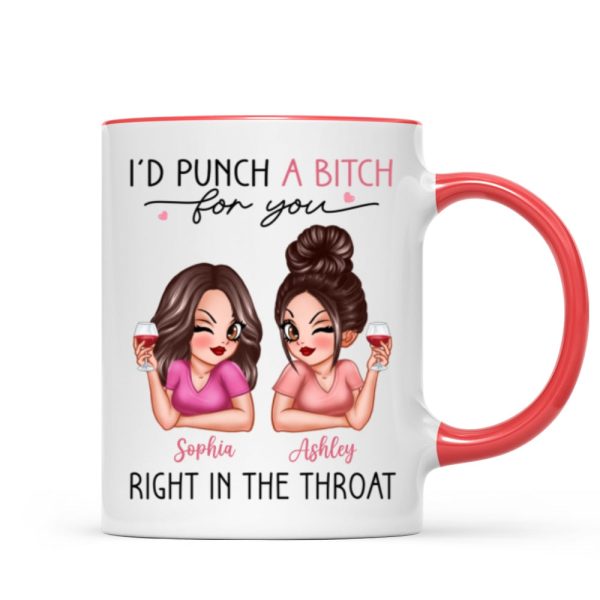 I'd Punch A Bitch For You Sassy Besties Personalized Mug, Funny Galentine's Day Gift For Best Friends, BFF