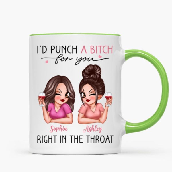 I'd Punch A Bitch For You Sassy Besties Personalized Mug, Funny Galentine's Day Gift For Best Friends, BFF