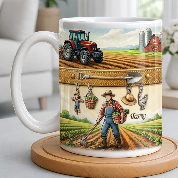 Idyllic Farm Scene With Tractor And Farmer - Personalized Custom Coffee Mug - FARM025_MG
