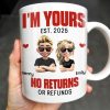 I'm Yours No Returns Or Refunds, Cartoon Couple With Hearts - Personalized Custom Coffee Mug - CPL548_MG
