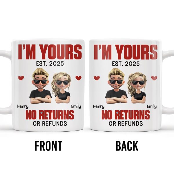 I'm Yours No Returns Or Refunds, Cartoon Couple With Hearts - Personalized Custom Coffee Mug - CPL548_MG